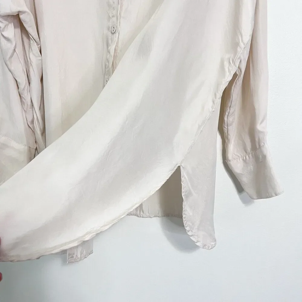 Dissh Oversized Satin Like Button Up Shirt Cream AU 12 US 8 Cupro Blend Neutral - Picture 8 of 12